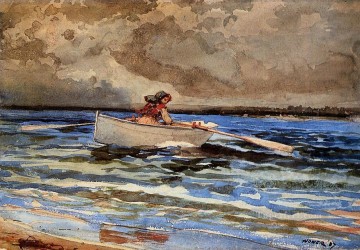 Winslow Homer Painting - Rowing at Prouts Neck Realism marine painter Winslow Homer